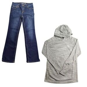 Cat & Jack All in Motion Girls Hoodie L 10/12 Jeans Bootcut Super Stretch Outfit